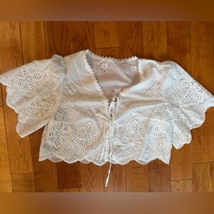 White eyelet tie front crop top